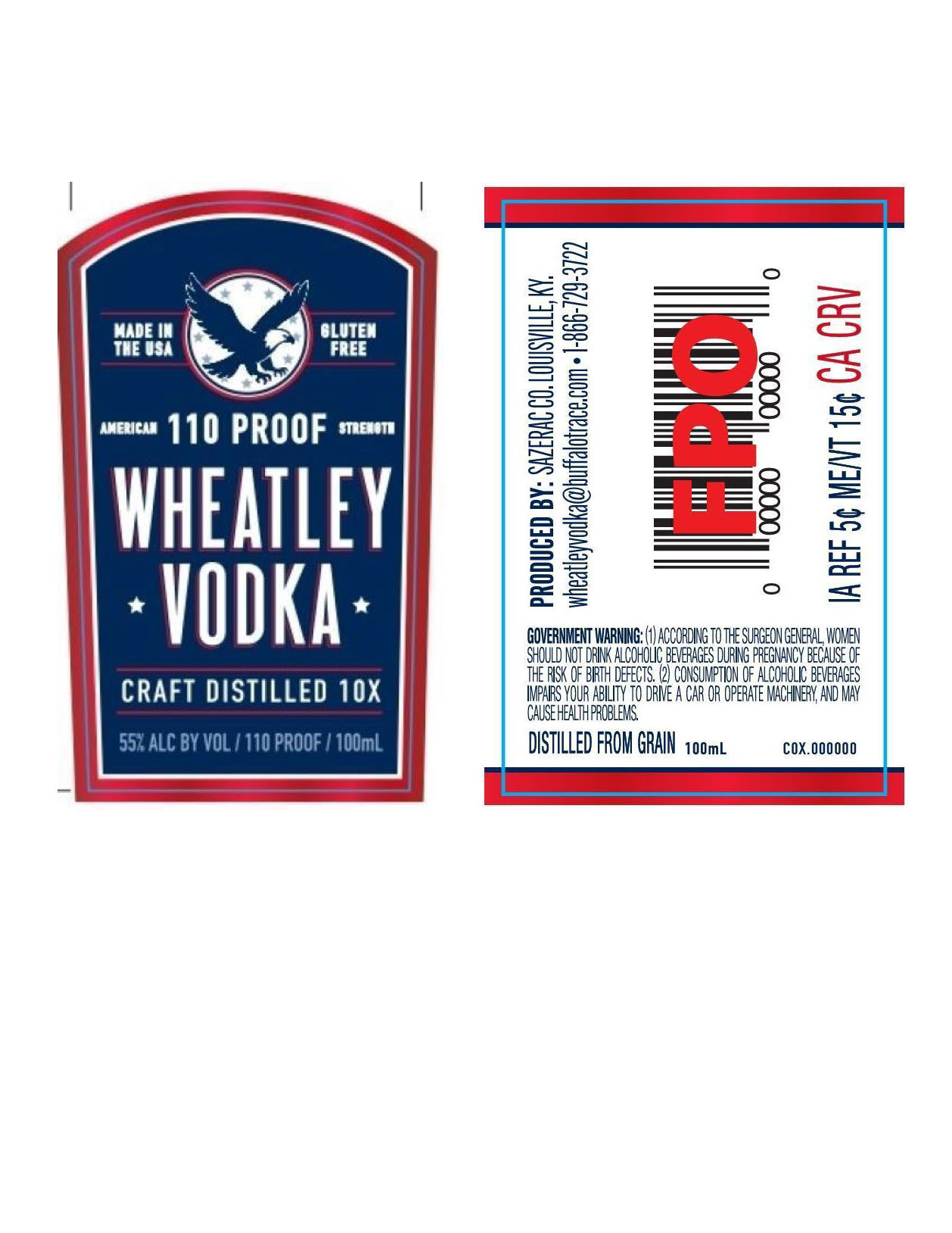 TABC label artwork for Wheatley Vodka 110 Proof
