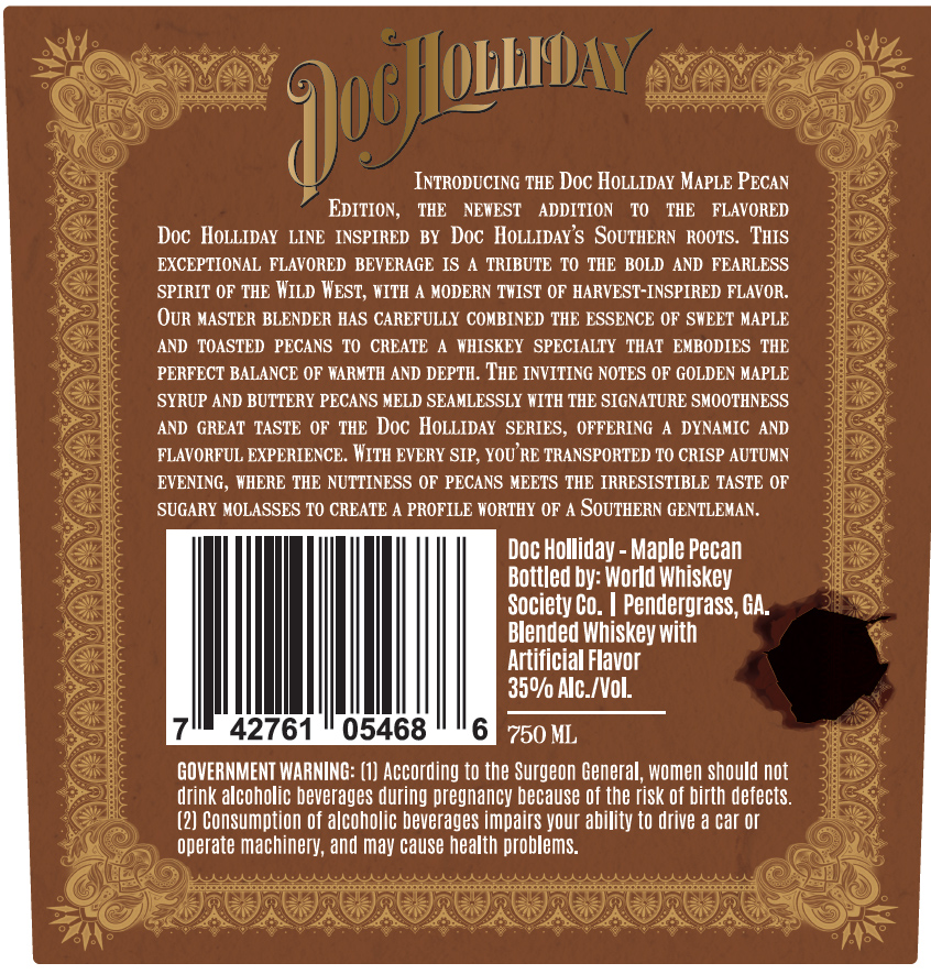 TABC label artwork for Doc Holliday Maple Pecan Bourbon