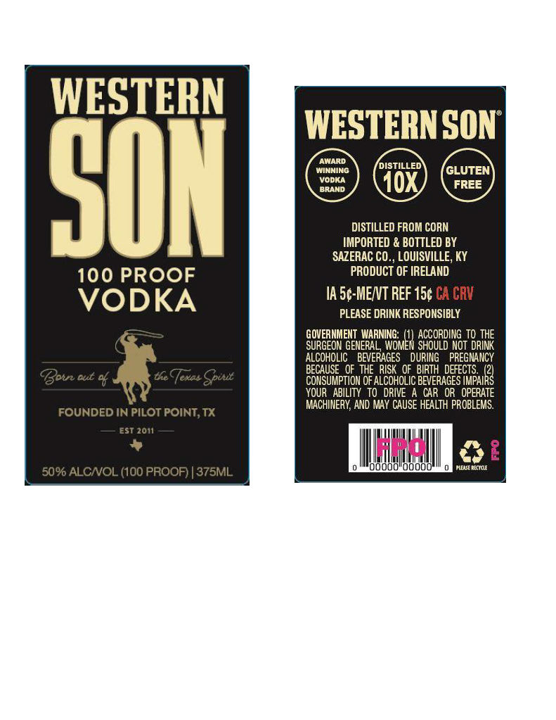 TABC label artwork for Western Son 100 Proof Vodka