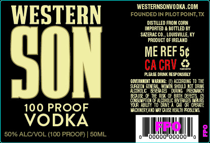TABC label artwork for Western Son 100 Proof Vodka