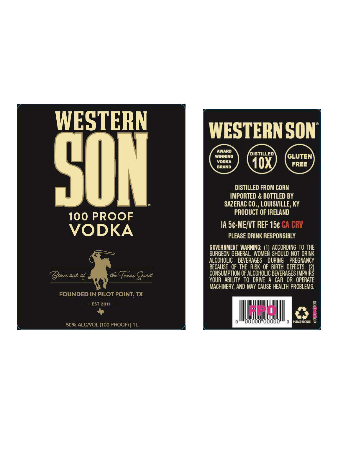 TABC label artwork for Western Son 100 Proof Vodka