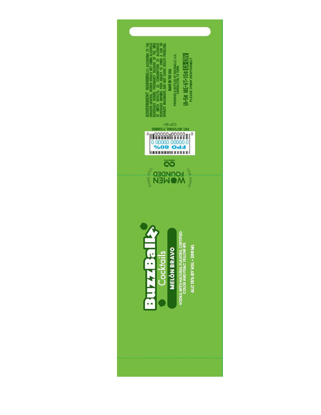 TABC label artwork for BuzzBallz Cocktails Melon Bravo