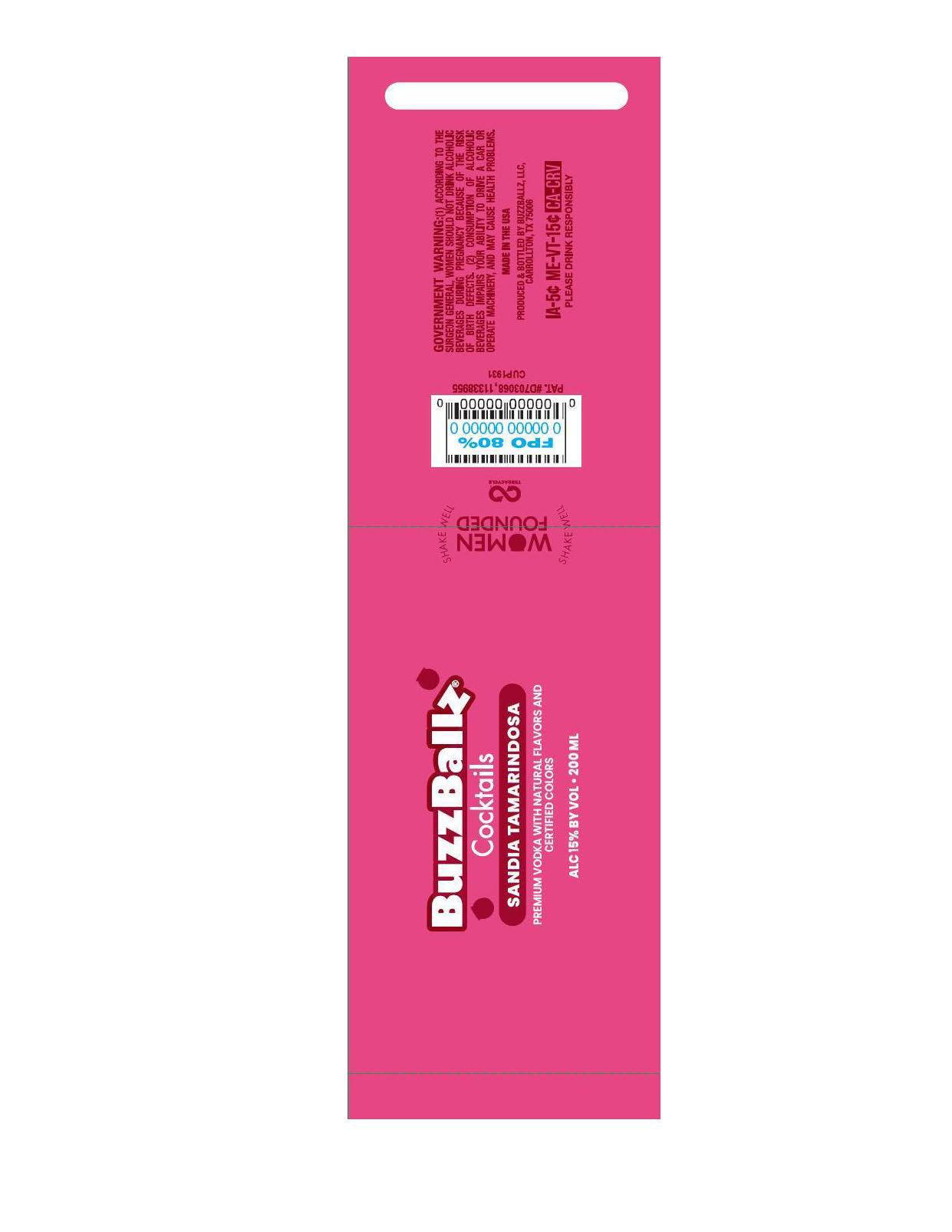 TABC label artwork for BuzzBallz Cocktails Sandia Tamarindosa