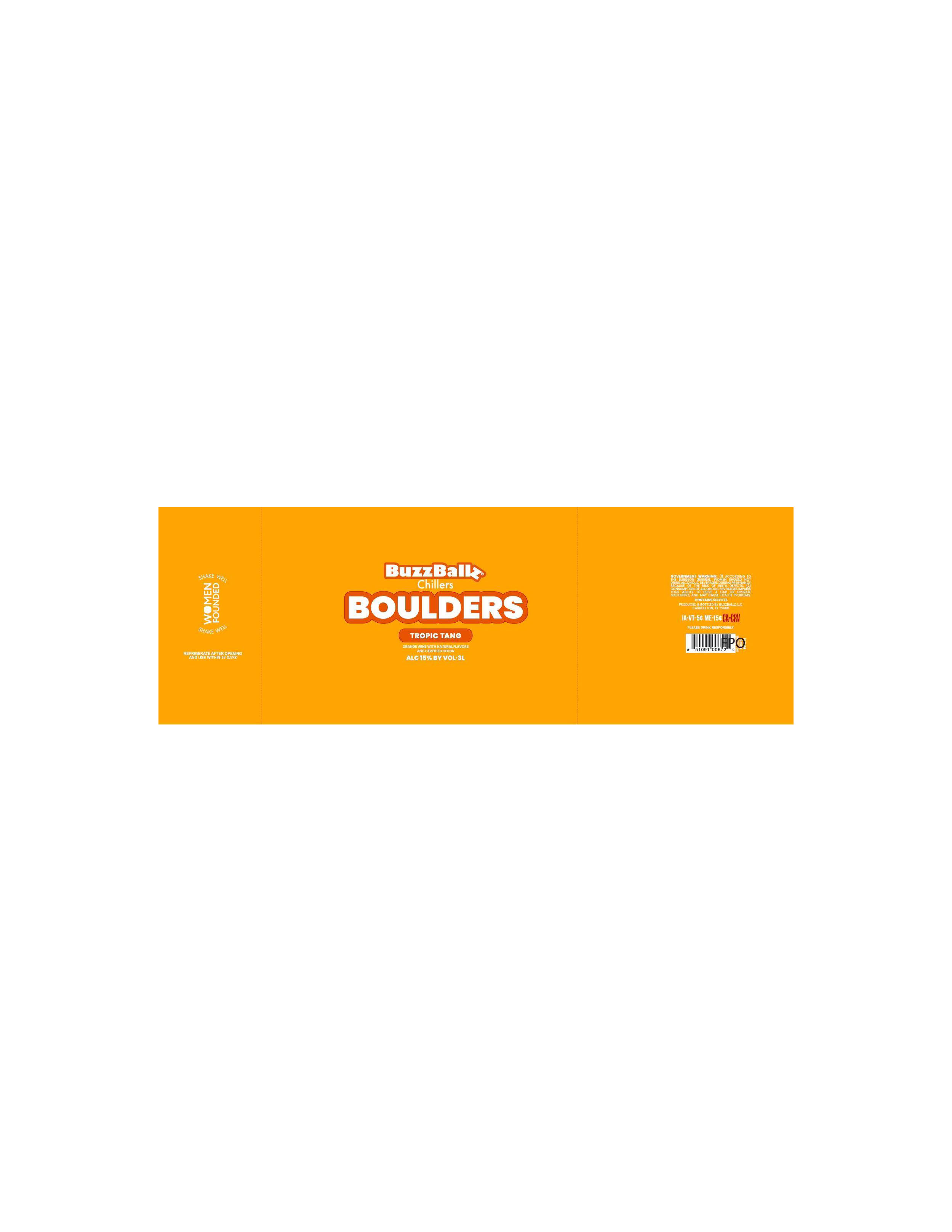 TABC label artwork for BuzzBallz Chillers Boulders Tropic Tang