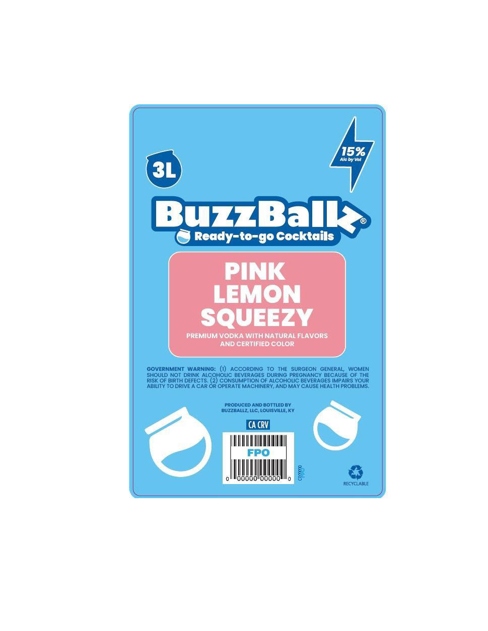 TABC label artwork for BuzzBallz Pink Lemonsqueezy 3-3L