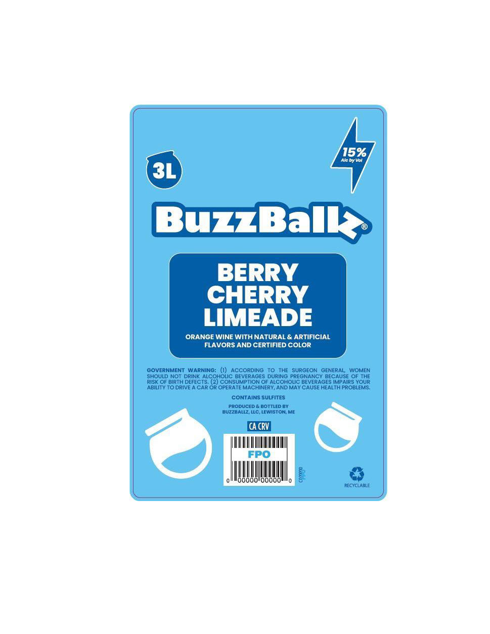 TABC label artwork for BuzzBallz Berry Cherry Limeade 3-3L