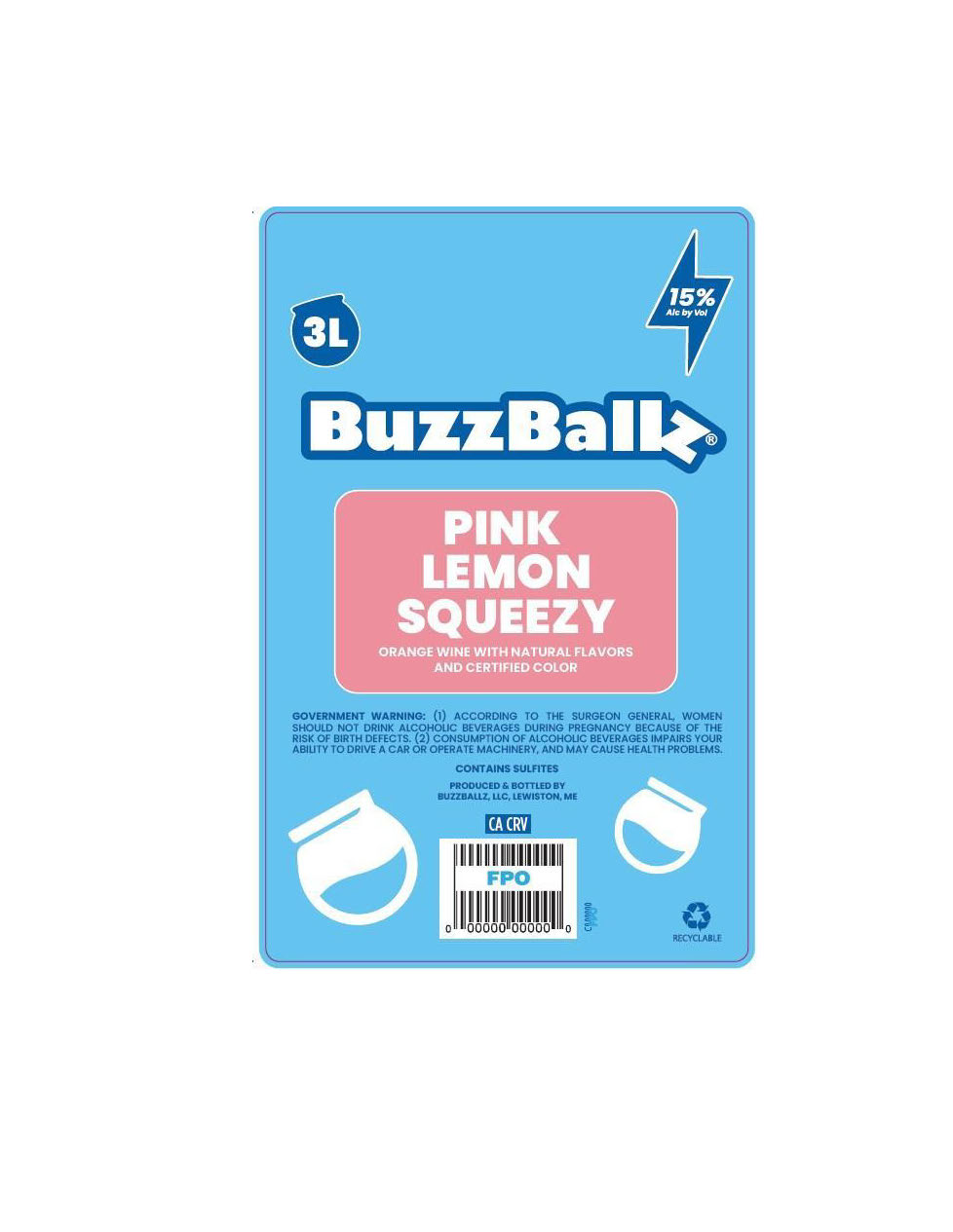 TABC label artwork for BuzzBallz Pink Lemonsqueezy 3-3L