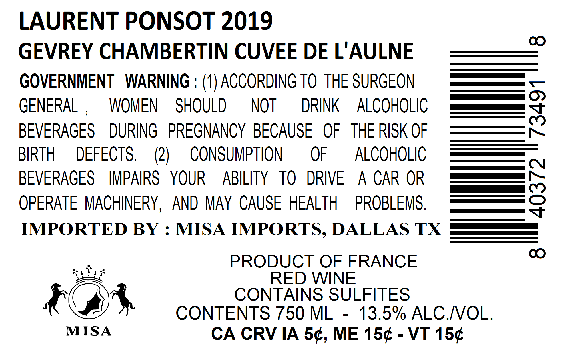 TABC label artwork for LAURENT PONSOT CUVEE DE L'AULNE