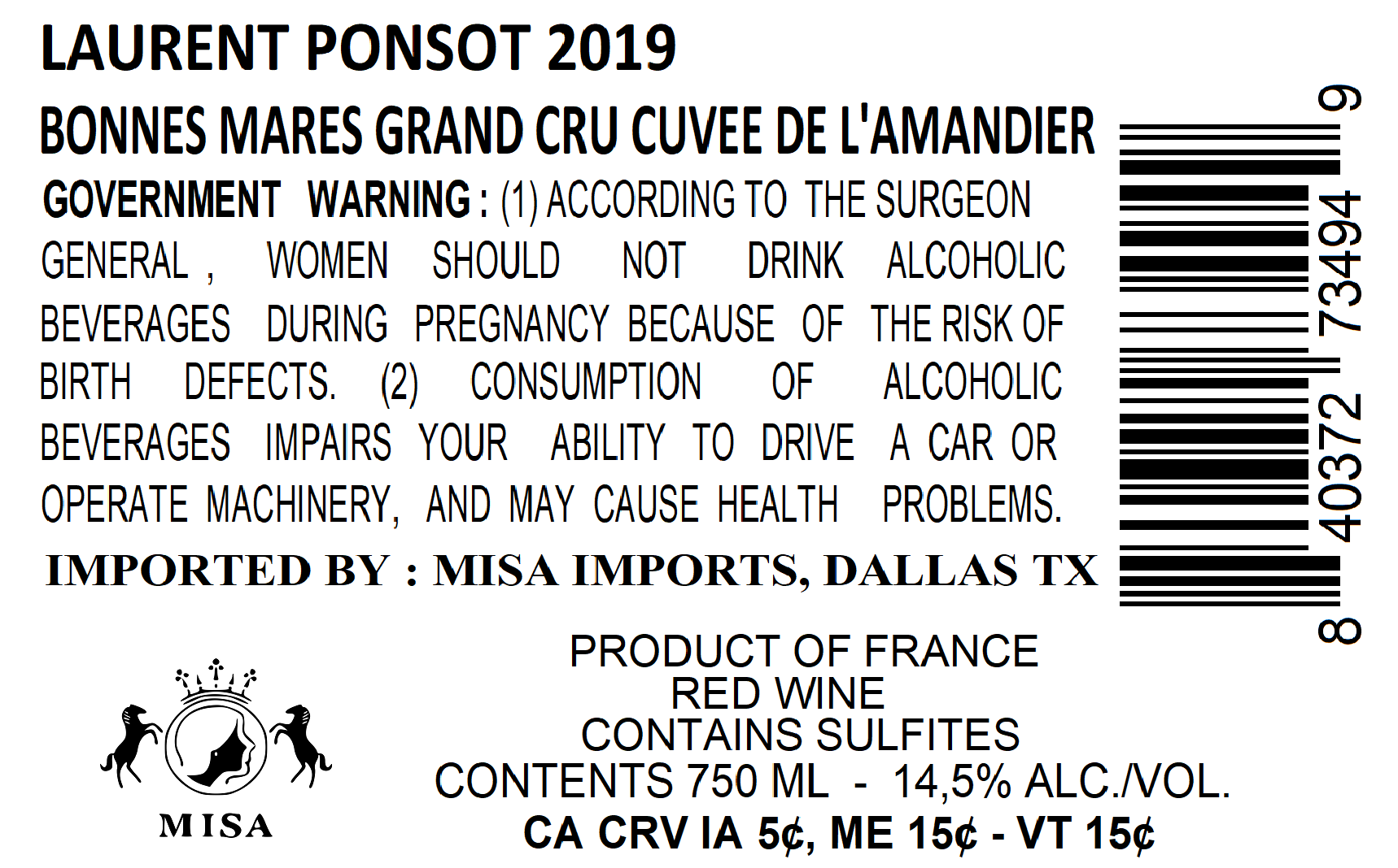 TABC label artwork for LAURENT PONSOT CUVEE DE L'AMANDIER