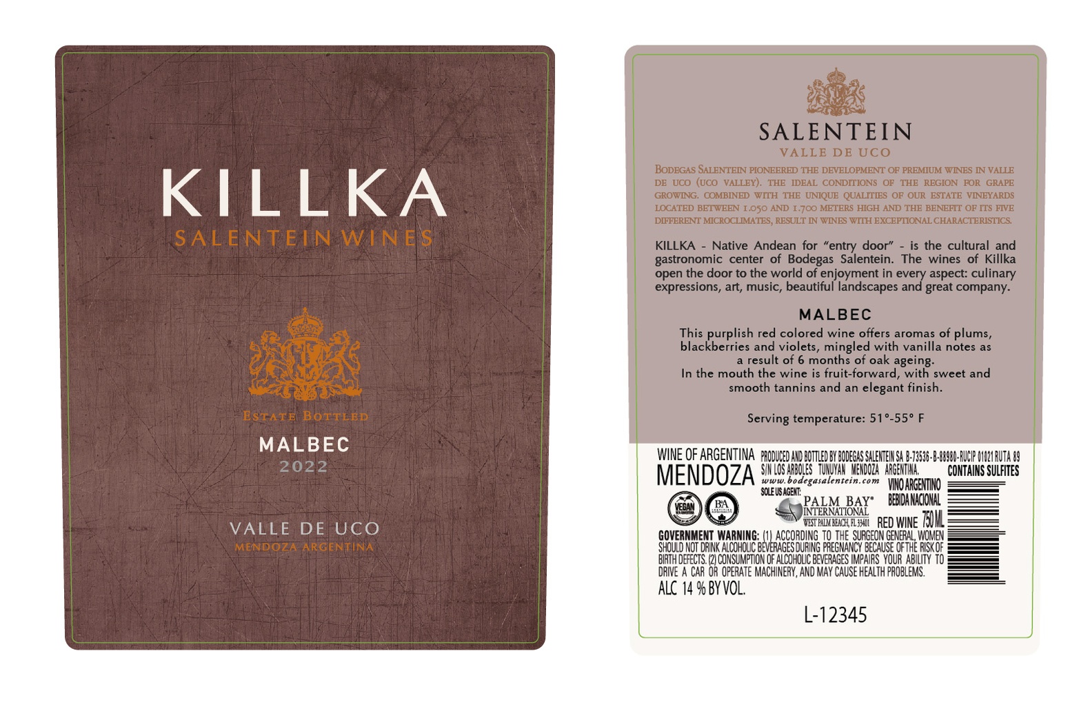 TABC label artwork for KILLKA MALBEC