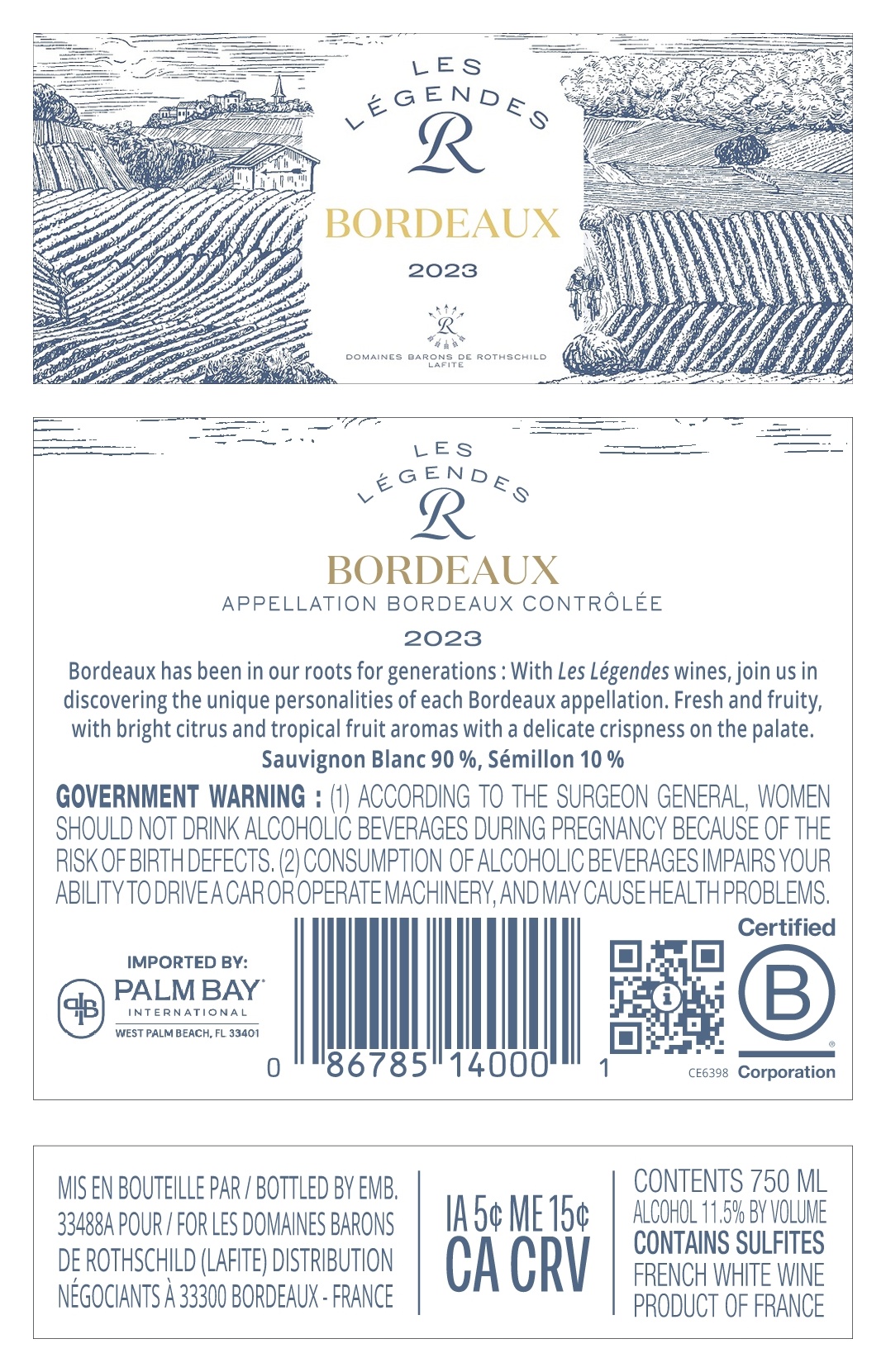 TABC label artwork for LES LEGENDES BORDEAUX BLANC