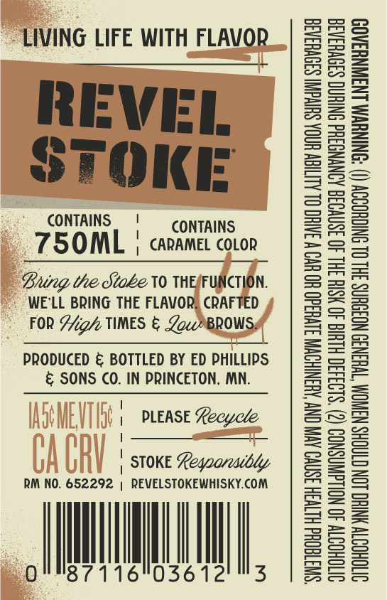 TABC label artwork for Revel Stoke Roasted Pecan Flavored Whisky