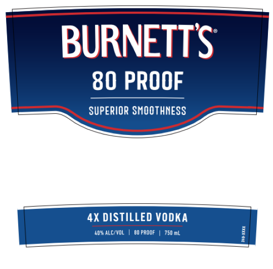 TABC label artwork for Burnett's 80 Proof 4X Distilled Vodka