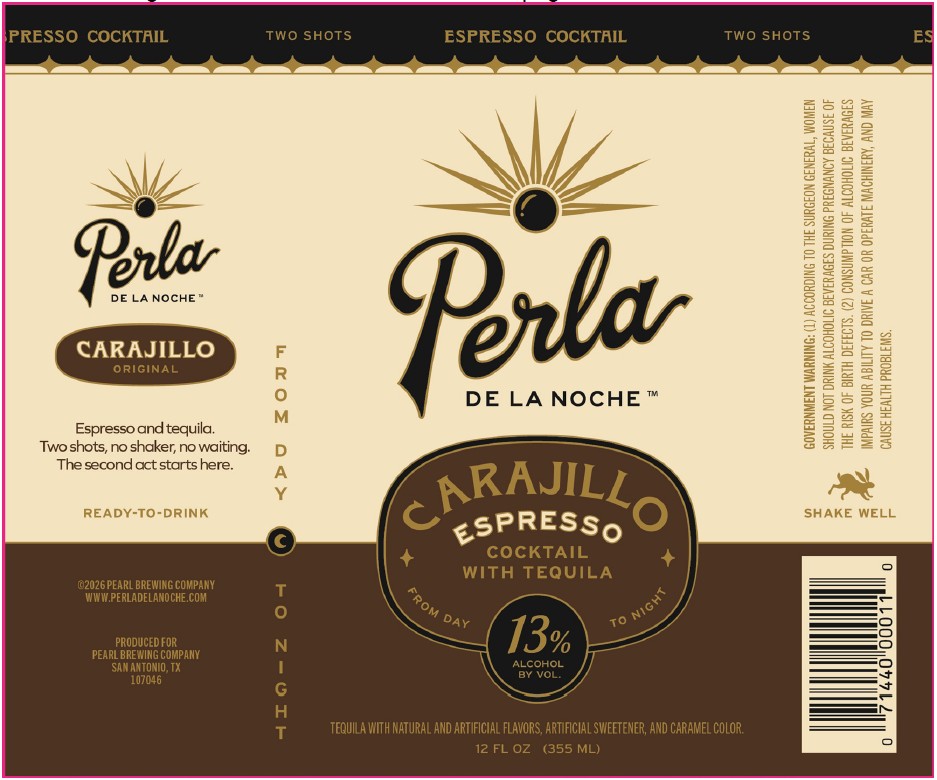 TABC label artwork for Perla de la Noche Espresso Cocktail (Original)