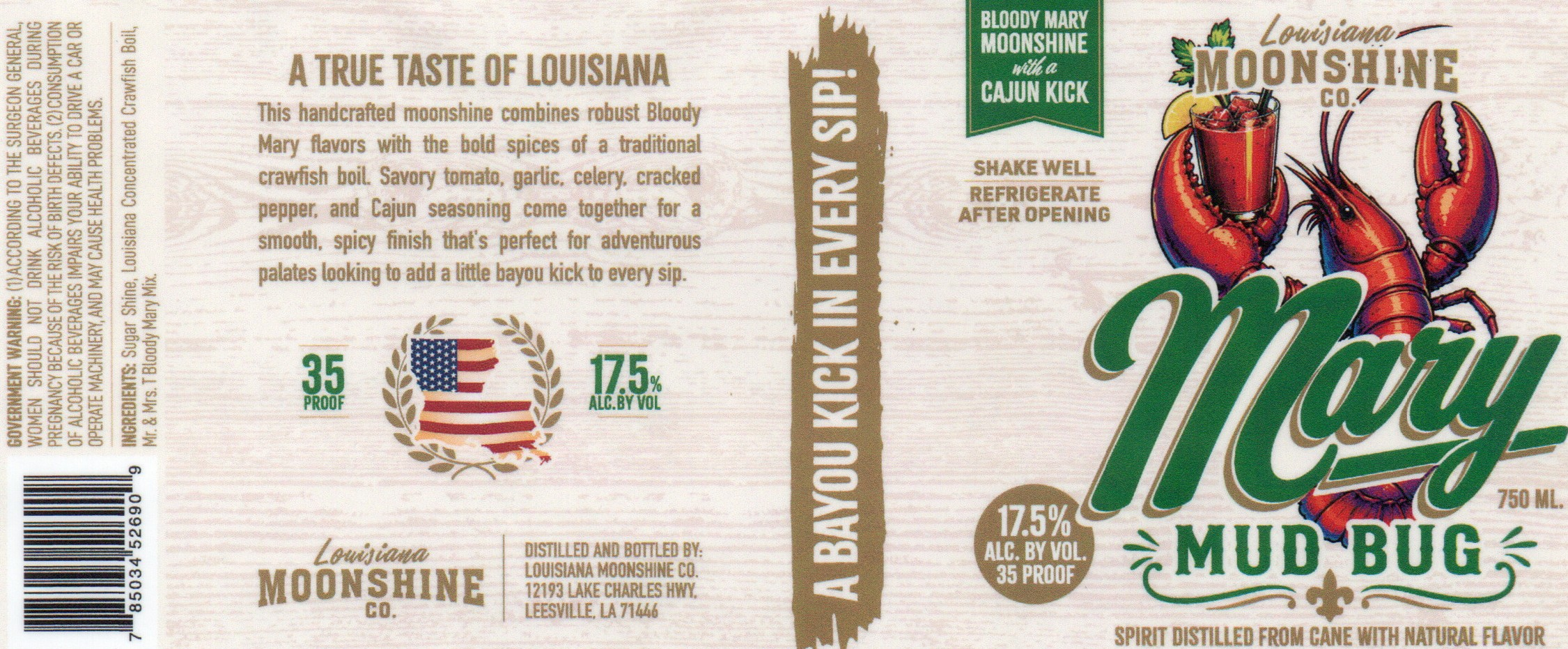 TABC label artwork for LOUISIANA MOONSHINE CO MARY MUD BUG