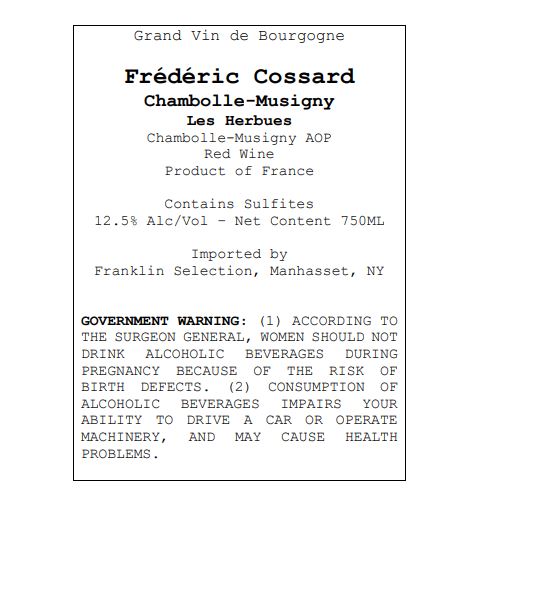 TABC label artwork for Frederic Cossard Chambolle-Musigny